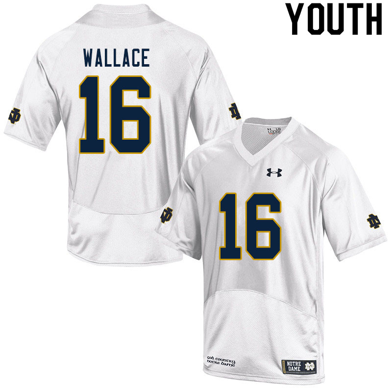 Youth NCAA Notre Dame Fighting Irish #16 KJ Wallace Stitched College Under Armour Authentic White Football Jersey VE10A14JD